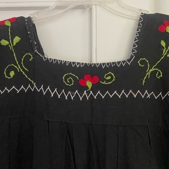 Vintage Handmade Mexican Floral Cotton Embroidered Maxi Dress - Picture 5 of 5